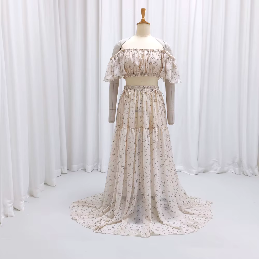 Robe de maternité en mousseline de soie, épaules dénudées, imprimé doux, robe de maternité, pour réc