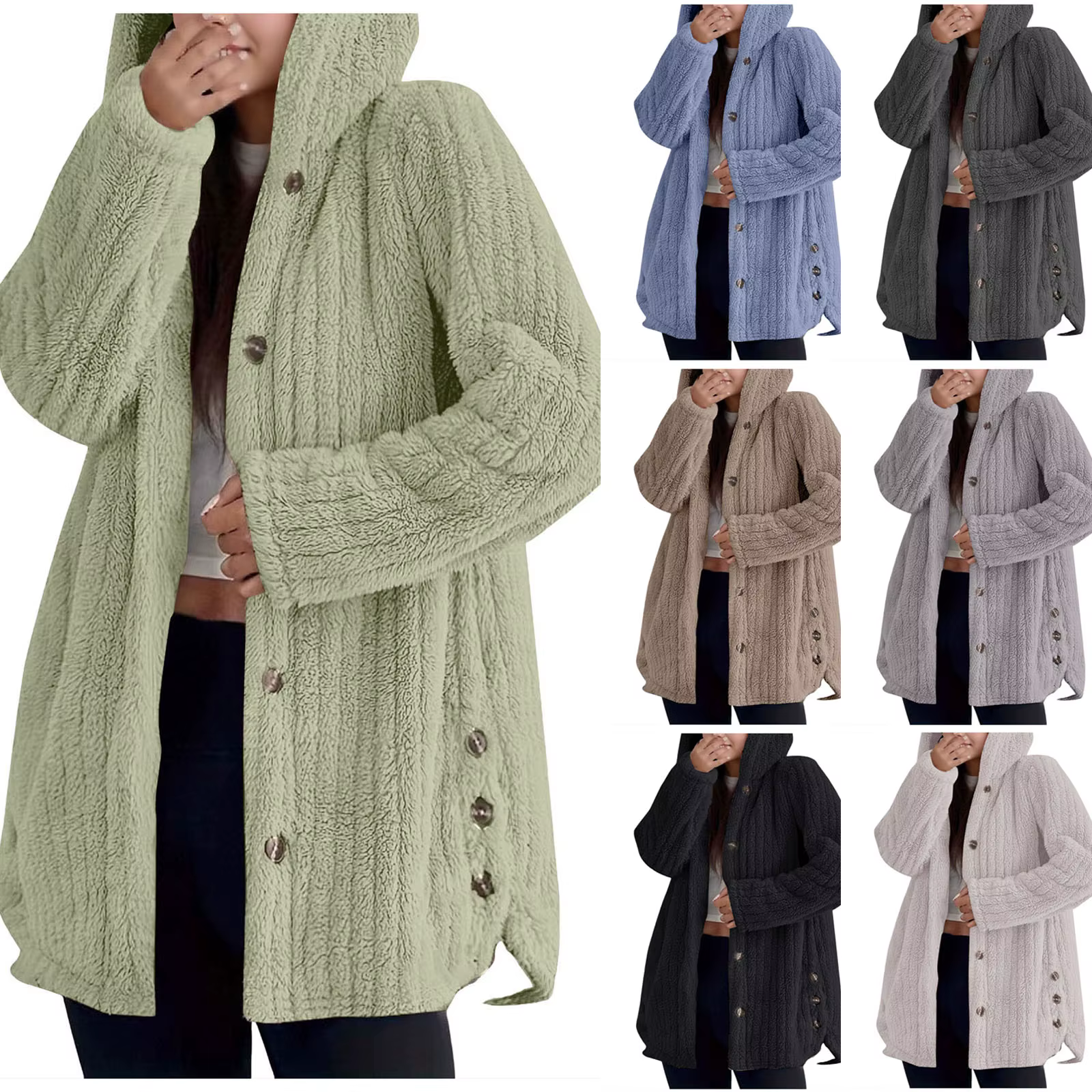 Veste polaire surdimensionnée pour femme, manteau à capuche, couleur unie, boutonné, en peluche, col