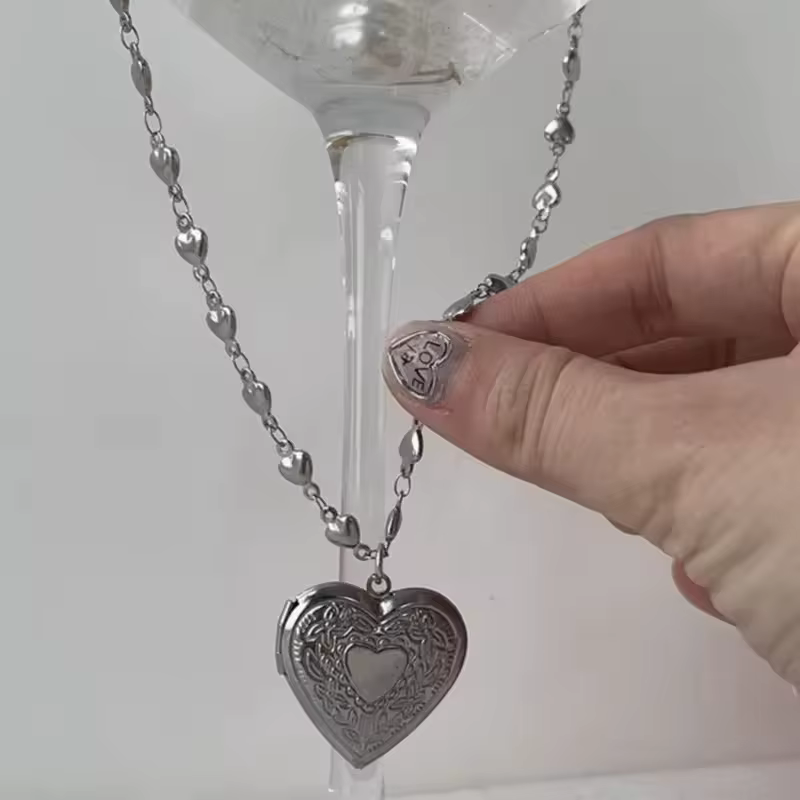 Collier Pendentif Coeur Ouvrable pour Femme, Interrupteur, Cool, Sculpté, Vieux, Vintage, Style Pala