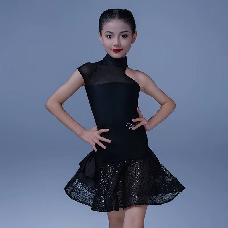 Vennystyle – robe de danse latine pour filles, jupe en Tulle sans manches, ourlet scintillant, tenue