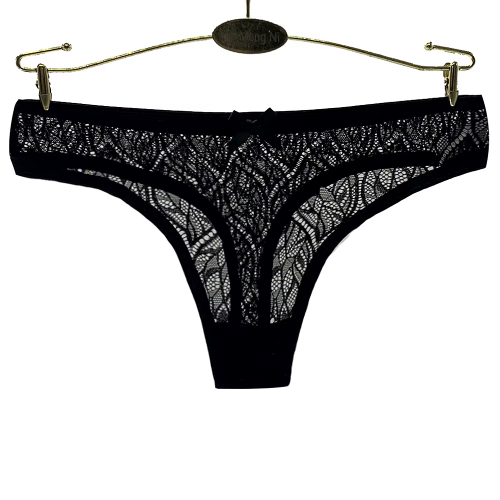 Culotte Sexy femmes dentelle sous-vêtements en soie taille basse nœud couleur unie slips coton entre