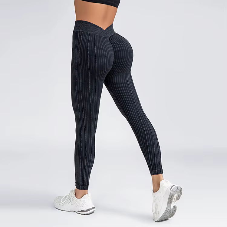 Femmes rayé Leggings V dos mode salle de sport en plein air Fitness athlétique entraînement élastiqu