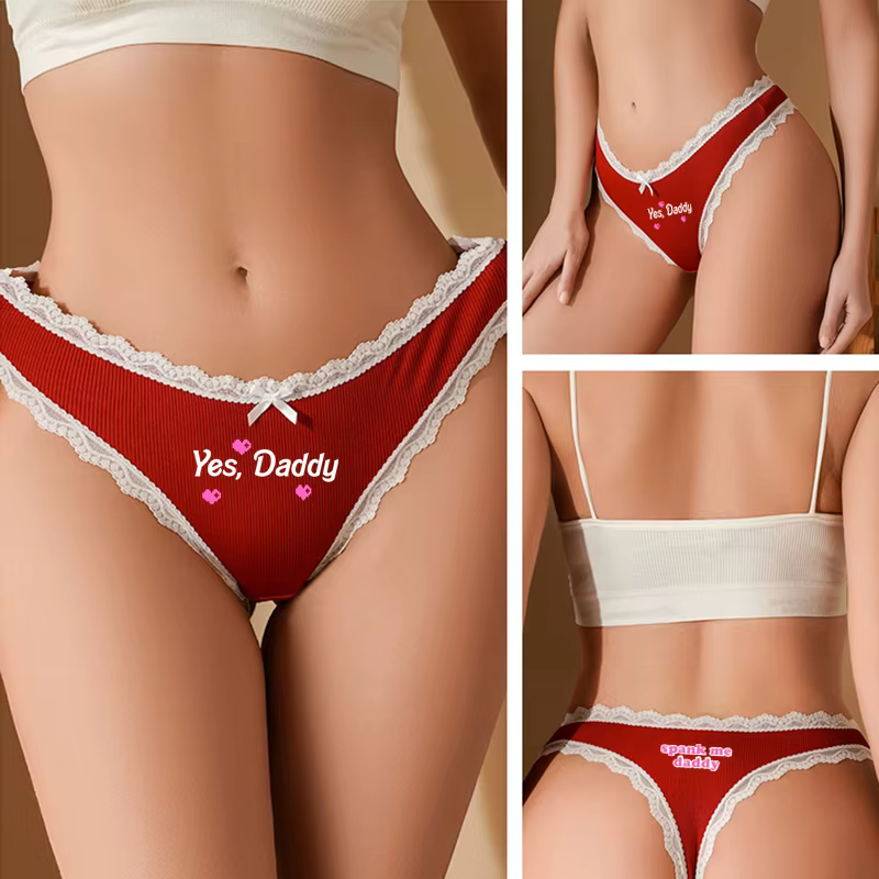 Culotte taille basse avec nœud en dentelle pour femme, sous-vêtement coquin, string féminin mignon,