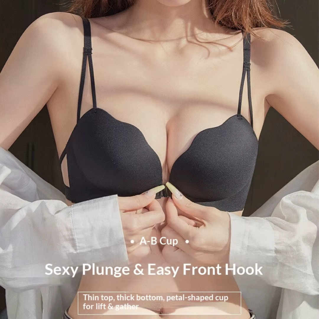 Soutien-gorge push-up à fermeture frontale pour femmes, dos sexy, sans fil, rassemble la graisse lat