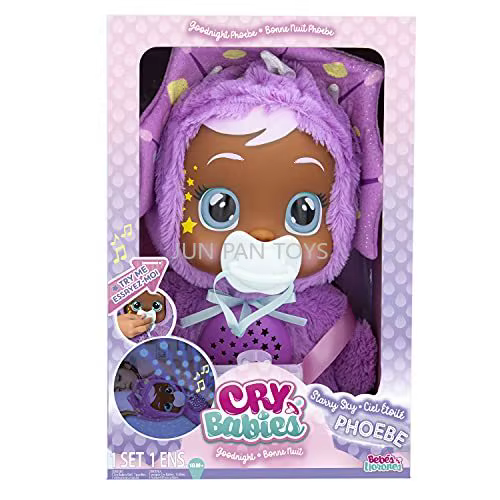 Poupée interactive Cry Babies Goodnight Starry Sky Projection Phoebe Daisy 12 pouces, veilleuse pour