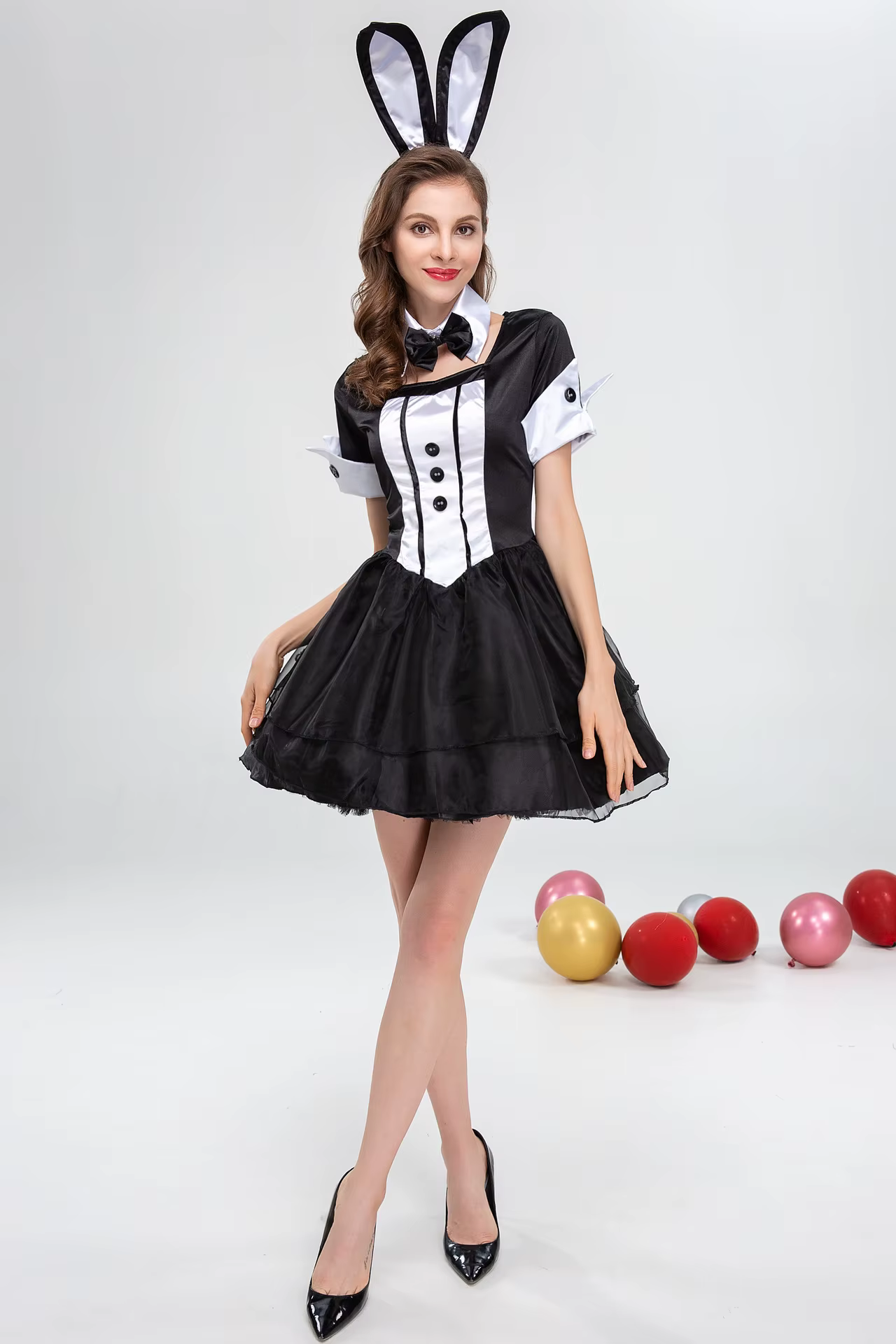 Costume de cosplay de lapine noire et blanche pour femme 2026 – Tenue de performance pour soirée, bo