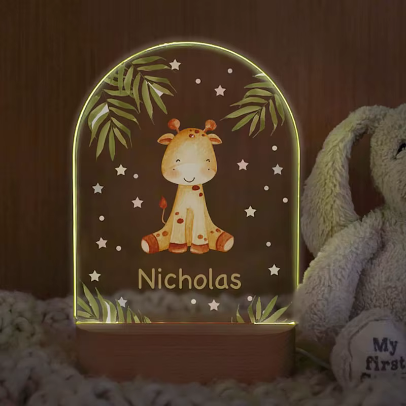 Nom personnalisé bébé veilleuse personnalisé dessin animé Animal acrylique lampe enfants chambre déc