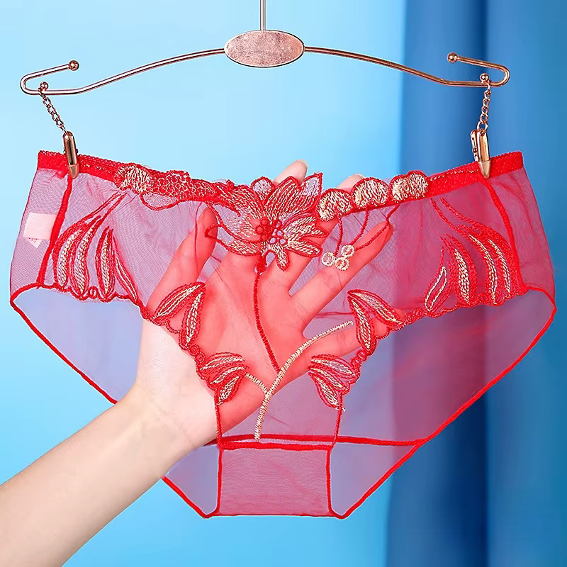Culottes sexy pour femmes, broderie florale, taille basse, lingerie en dentelle ultra-fine, respiran