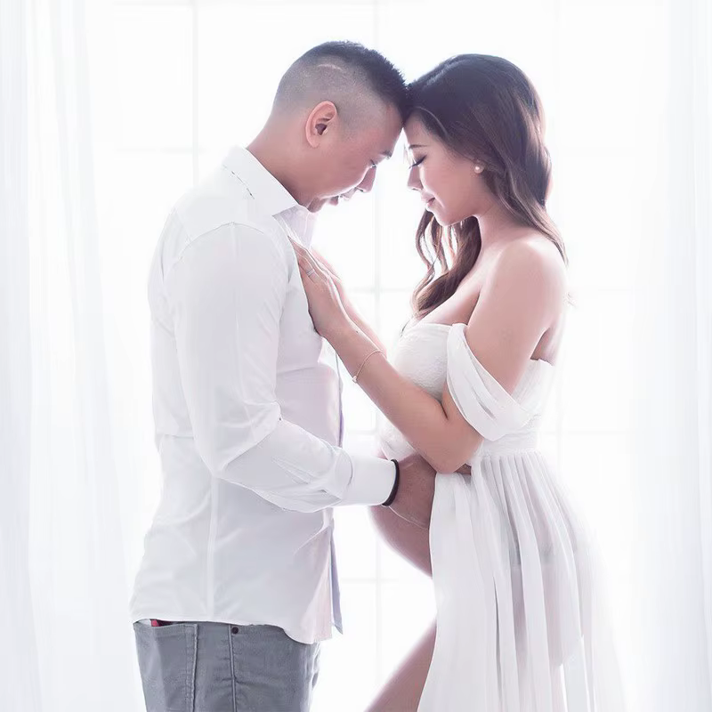 Maternité dentelle mousseline de soie épissage avant fendu robe été Sexy Photo femmes enceintes bébé