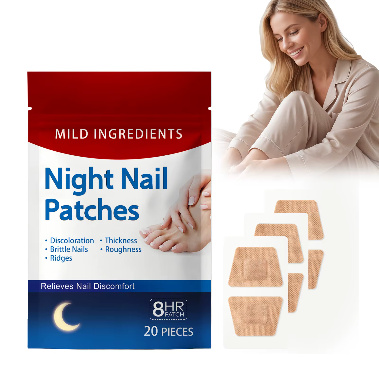 20 patchs hydratants pour ongles et orteils, soin respirant pour ongles secs, récupération pédicure,