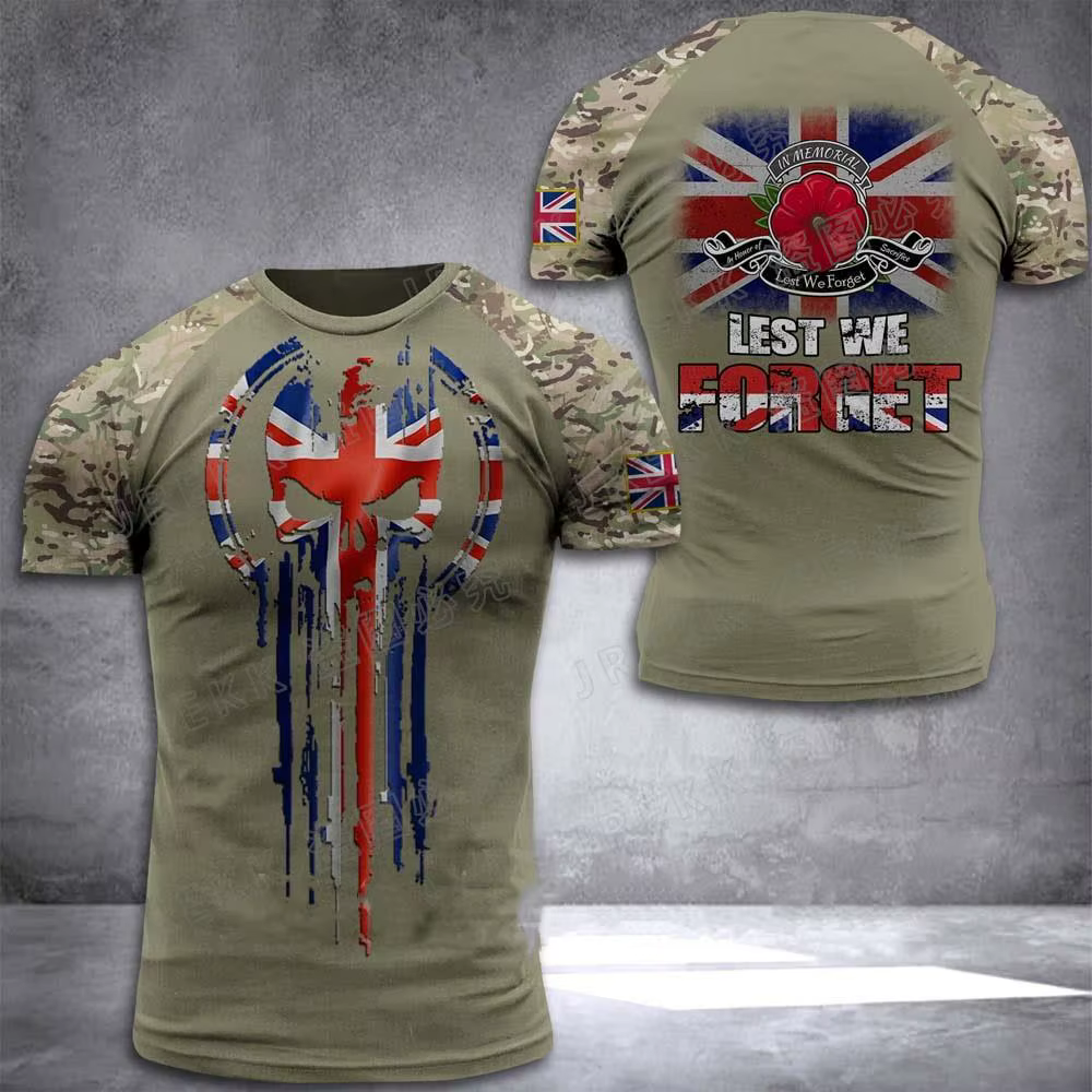 2024 été drapeau britannique graphique t-shirt pour hommes vêtements de sport 3D imprimé champ Camou