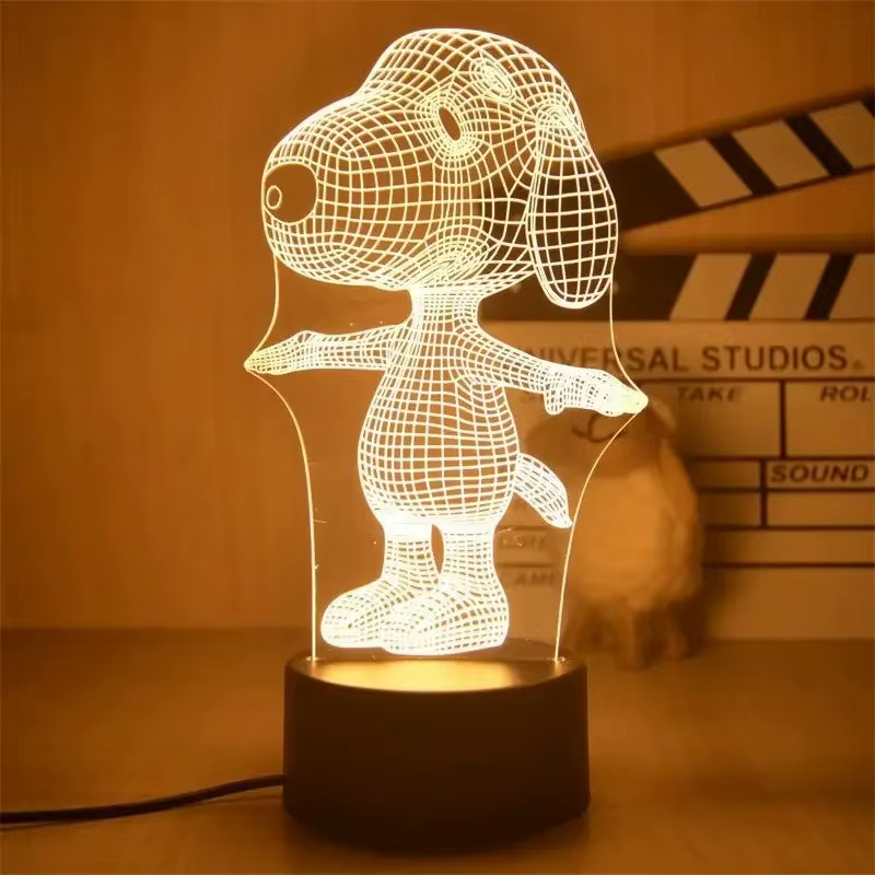 Lampe de nuit Snoopy, figurines LED 3D visuelles, modèle de lampe de bureau, décoration de chambre à