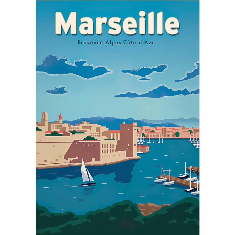 Affiche de voyage nordique France français Saint Jean Saint Malo Toulouse, peinture sur toile, ville