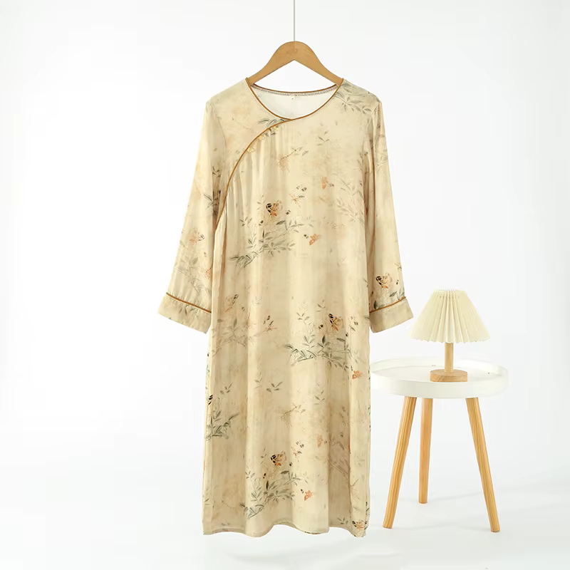 Robe de nuit d'inspiration Hanfu orientale pour femmes, Vintage, avec patte inclinée, chemise de nui