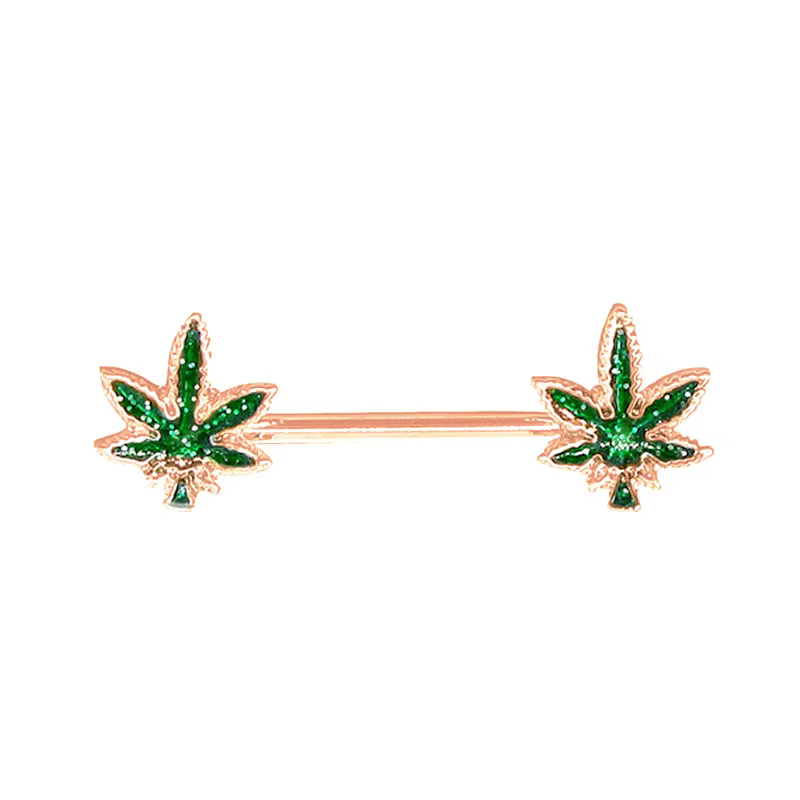 Bijoux Sexy : Anneaux de Téton en Cristal en Forme de Feuille, Piercing de Téton, Barbell, Accessoir