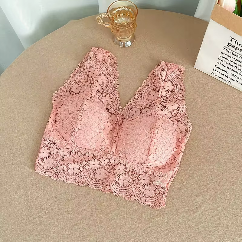 Soutien-gorge en dentelle pour femmes, col en V profond, Lingerie Sexy, sans fil, débardeur, sous-vê