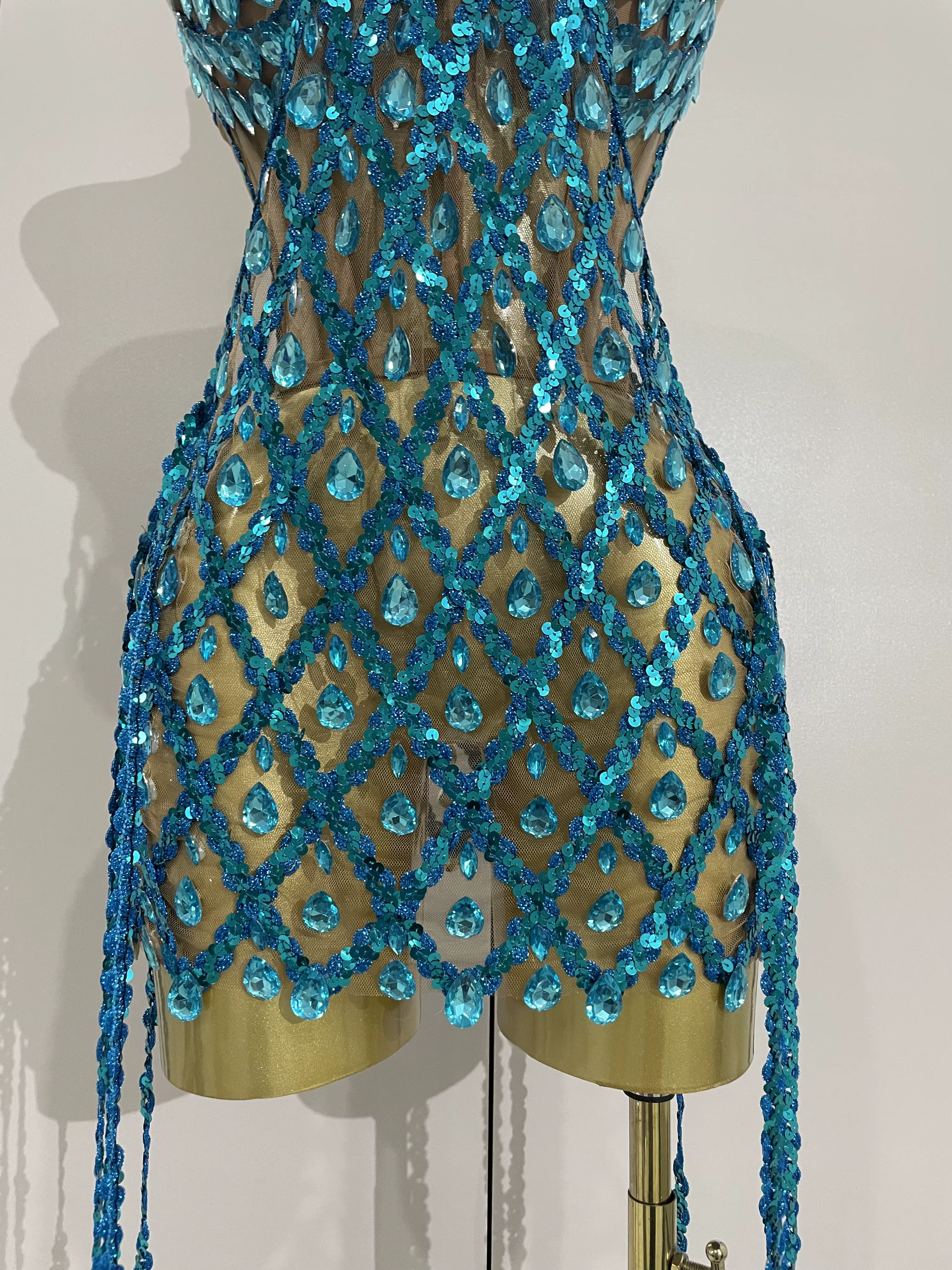 Ensemble deux pièces Transparent en maille de diamant pour femmes, Sexy, paillettes scintillantes, r