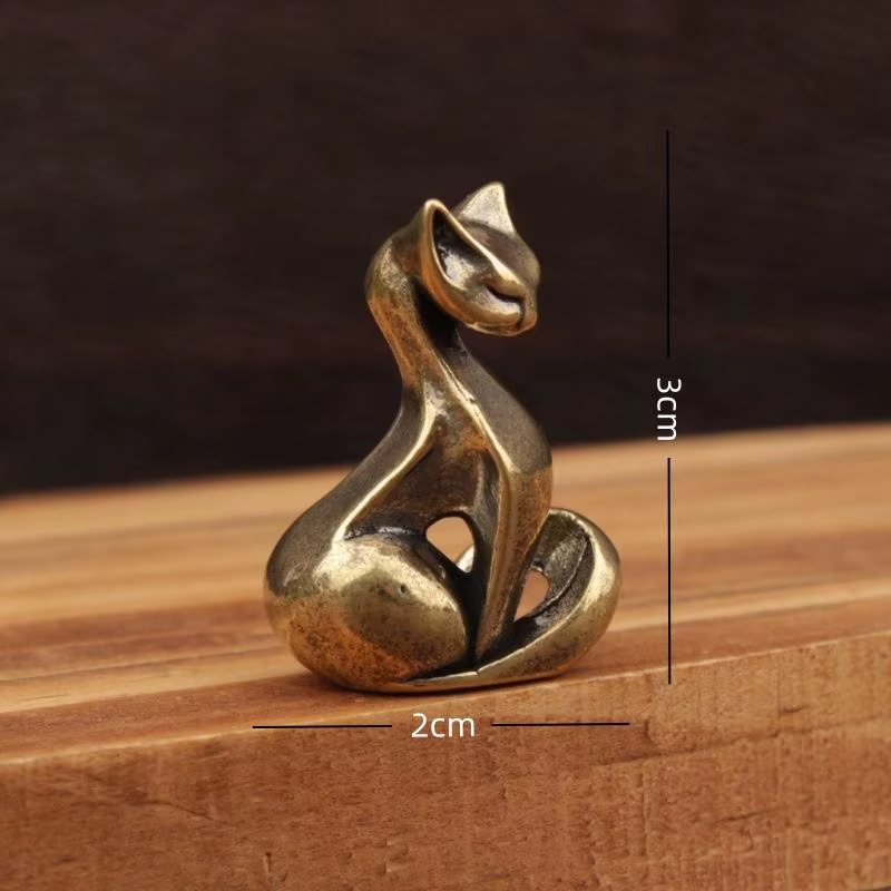 Figurine de chat en laiton, sculpture en laiton vintage, artisanat de bureau, petit ornement, statue