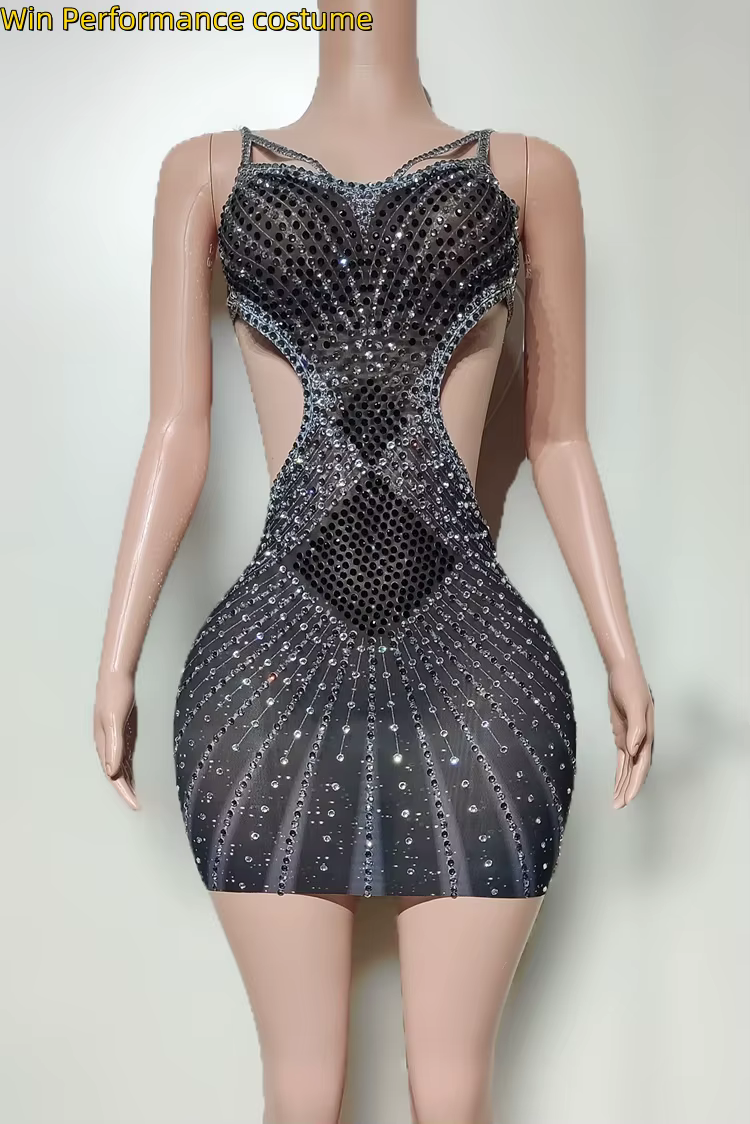 Xigua discothèque DJ scène chanteur plein diamant Bareback Sexy sac hanche jupe modèle marche specta