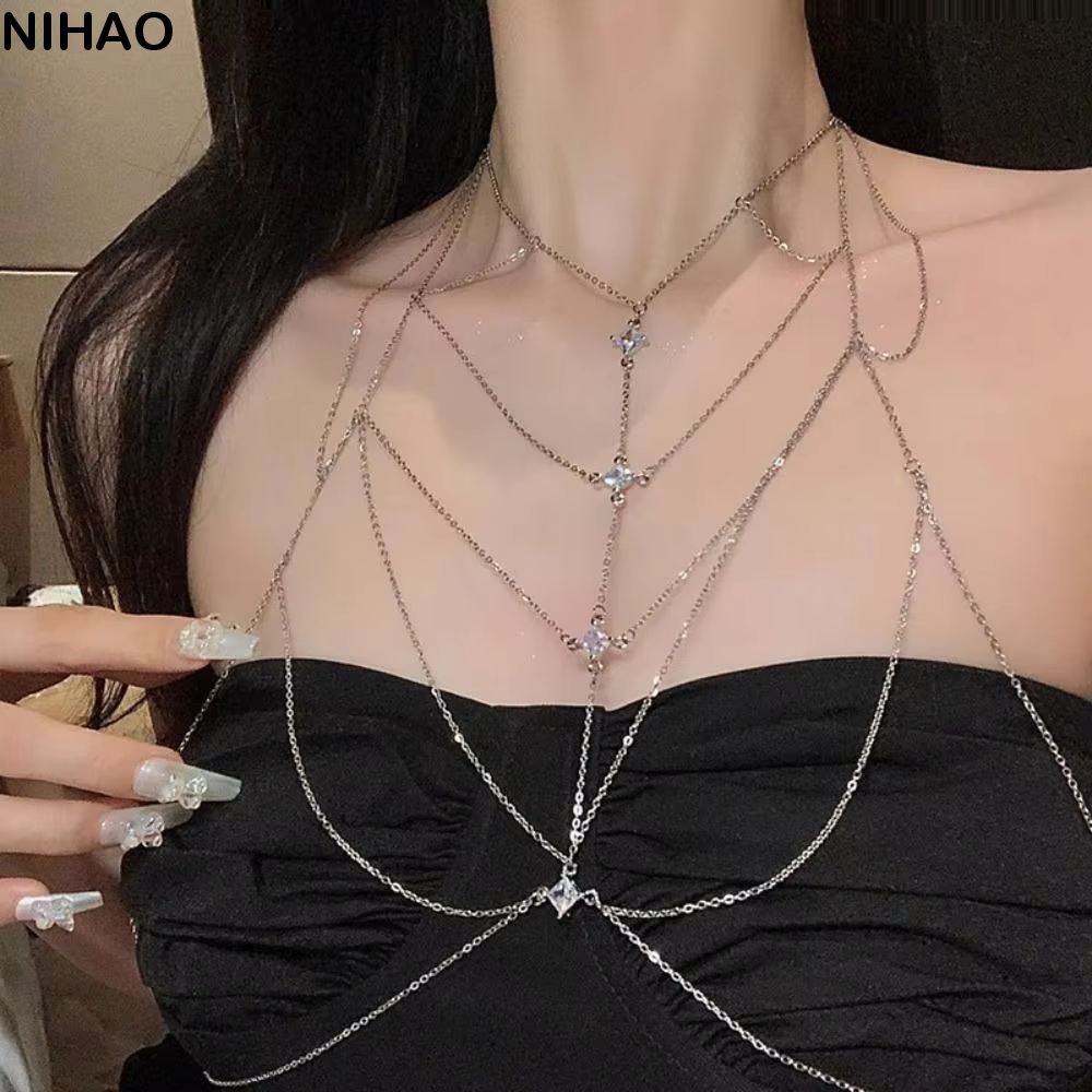 Bijoux de corps, chaîne de poitrine en strass scintillants, chaîne de bikini sexy de luxe, tendance,