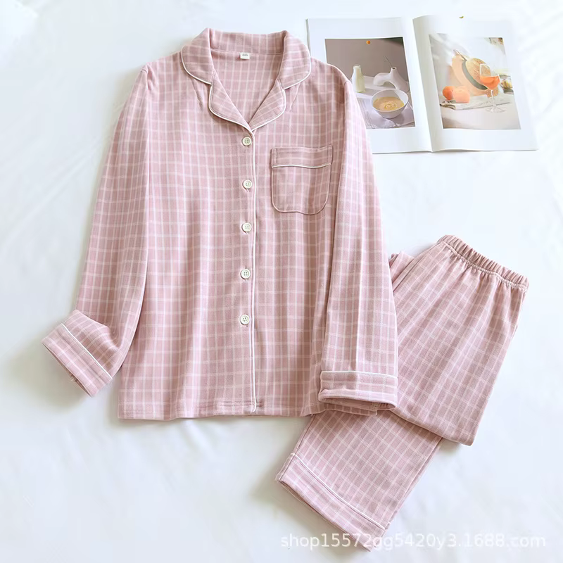 Nouveaux ensembles de pyjamas à carreaux pour couples 2026 – Chaleur automne-hiver – Hauts et pantal
