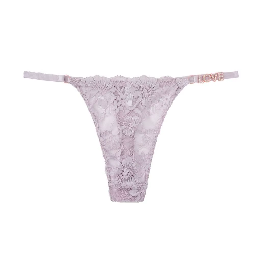 Culotte string en dentelle à lettres en strass, sans couture, taille basse, pour femme, en maille, c