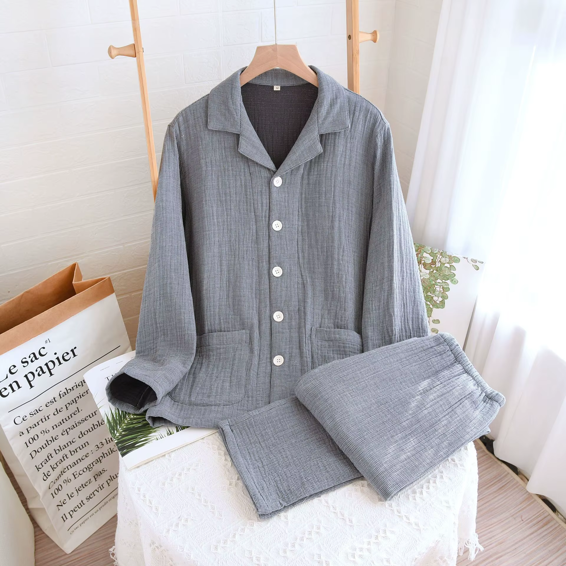 Pyjama d'allaitement de maternité pour femmes et hommes, 100% coton, manches longues, vêtements de n