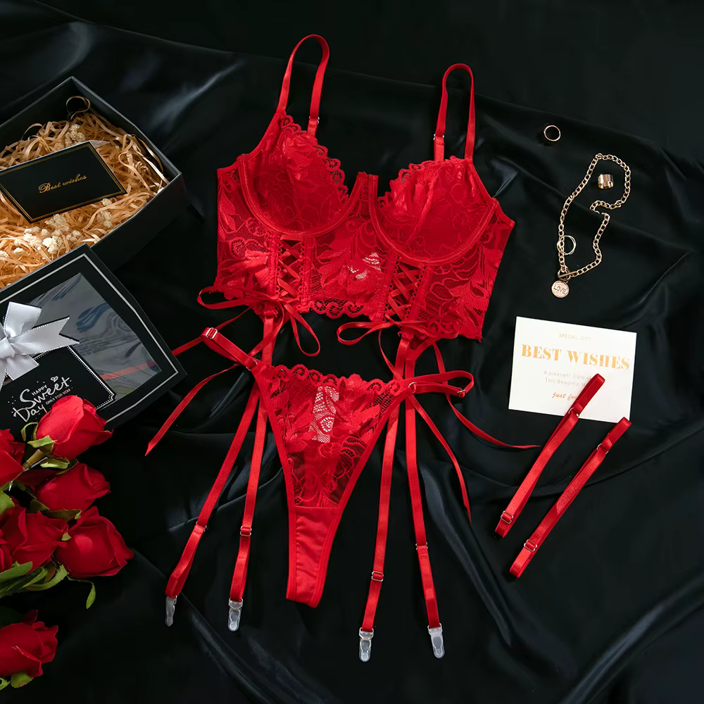 Ensemble érotique en dentelle pour femmes, sous-vêtements fins transparents, Lingerie élégante pour 