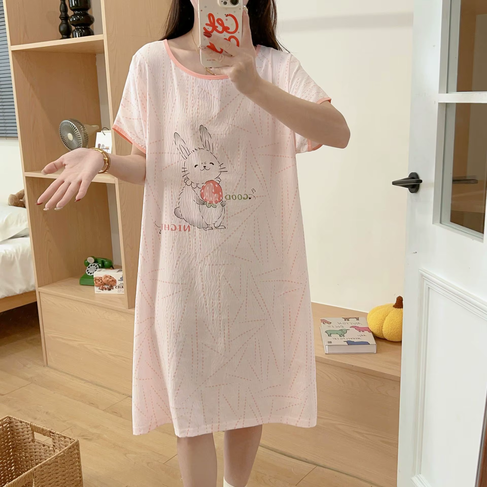 Chemise de nuit pour femmes, version pyjama décontracté pour filles, style doux, motif lapin de dess