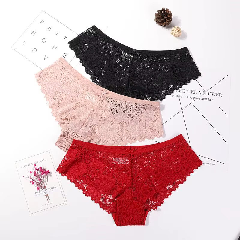 3 pièces culottes pour sous-vêtements de femme Sexy dentelle creuse respirant femme culotte transpar