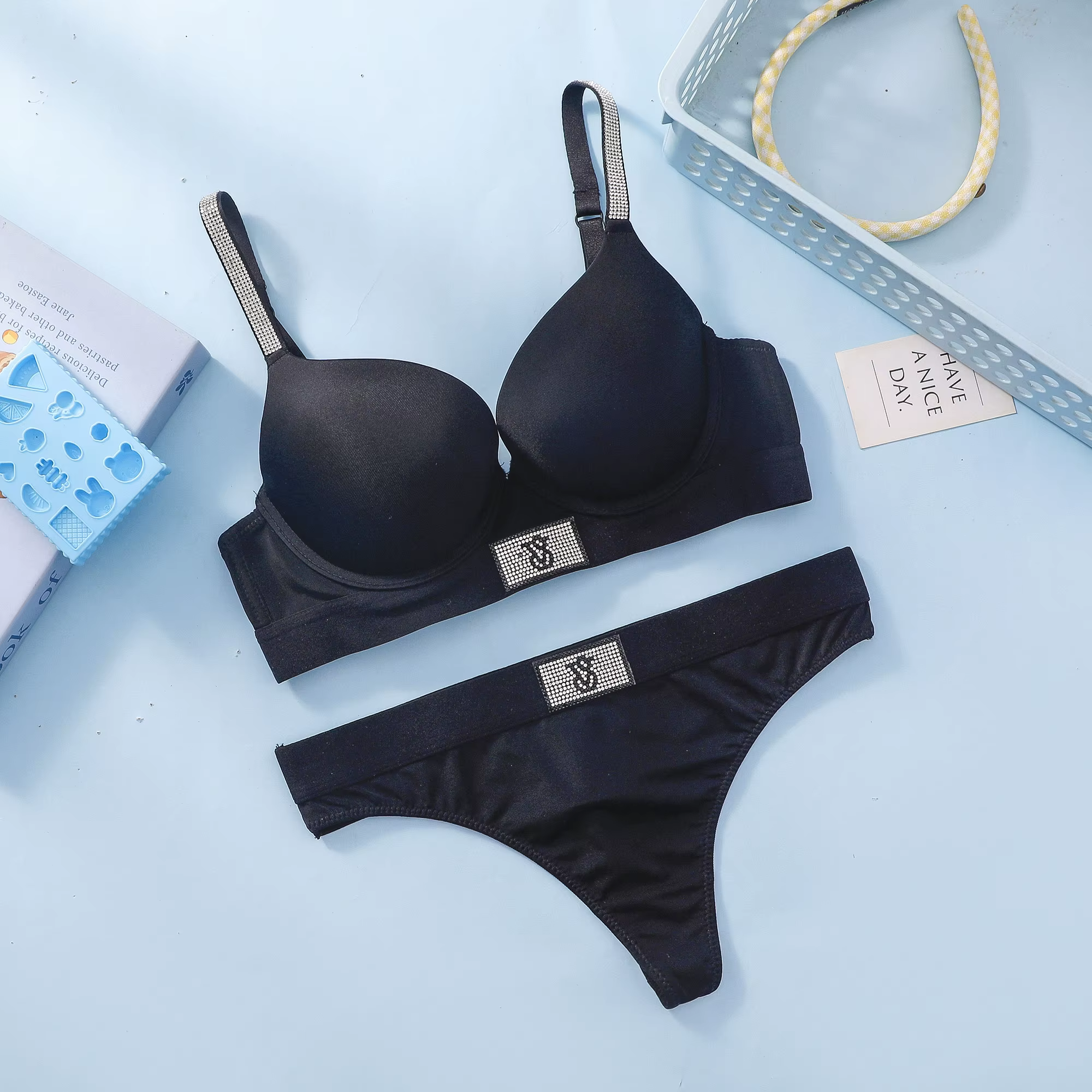 Ensemble soutien-gorge et culotte Victoria's Secret pour femme, lingerie sans fil en dentelle, push-
