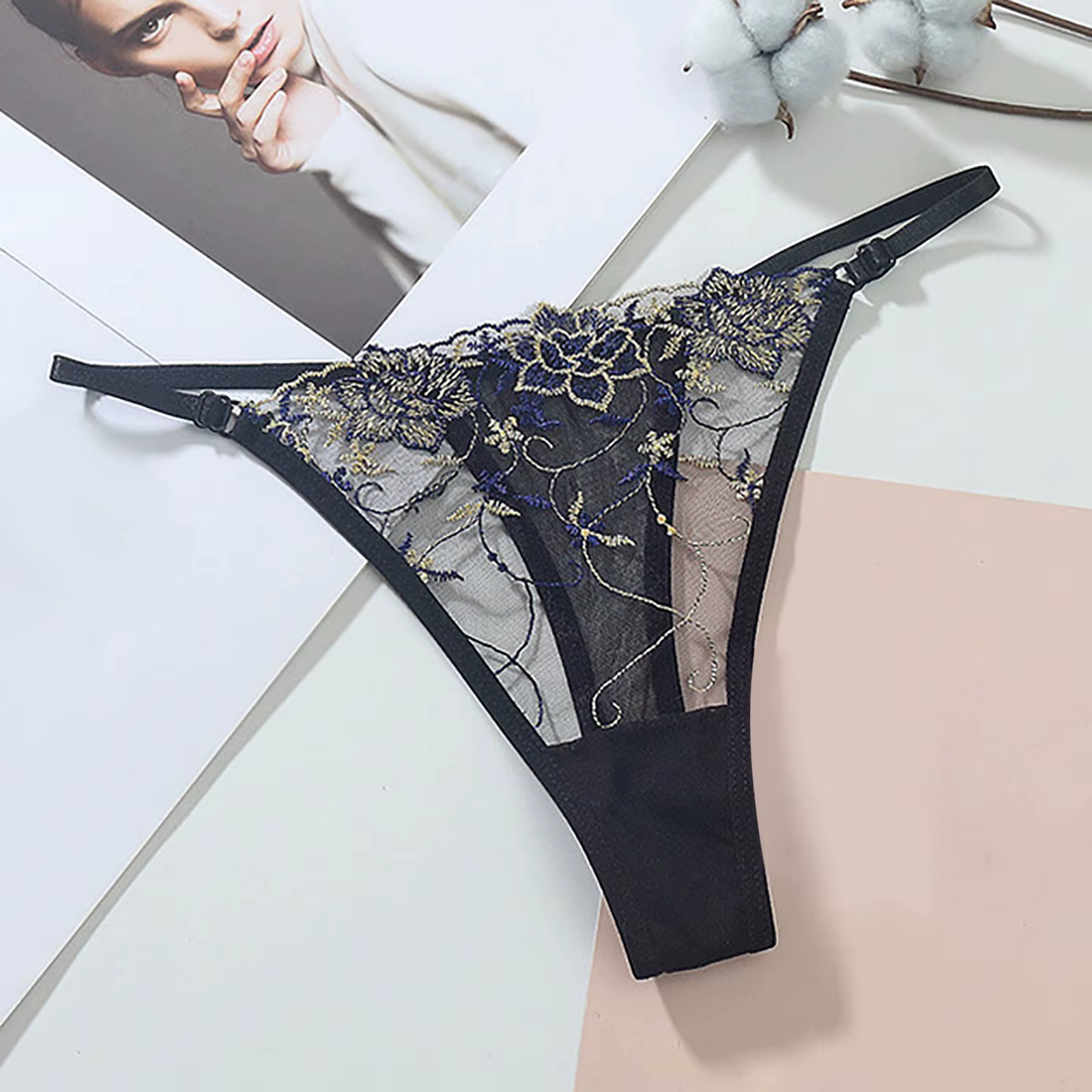 Culotte femme Lingerie pour dames brodé maille creuse séduisante string culotte femme vêtements Ropa