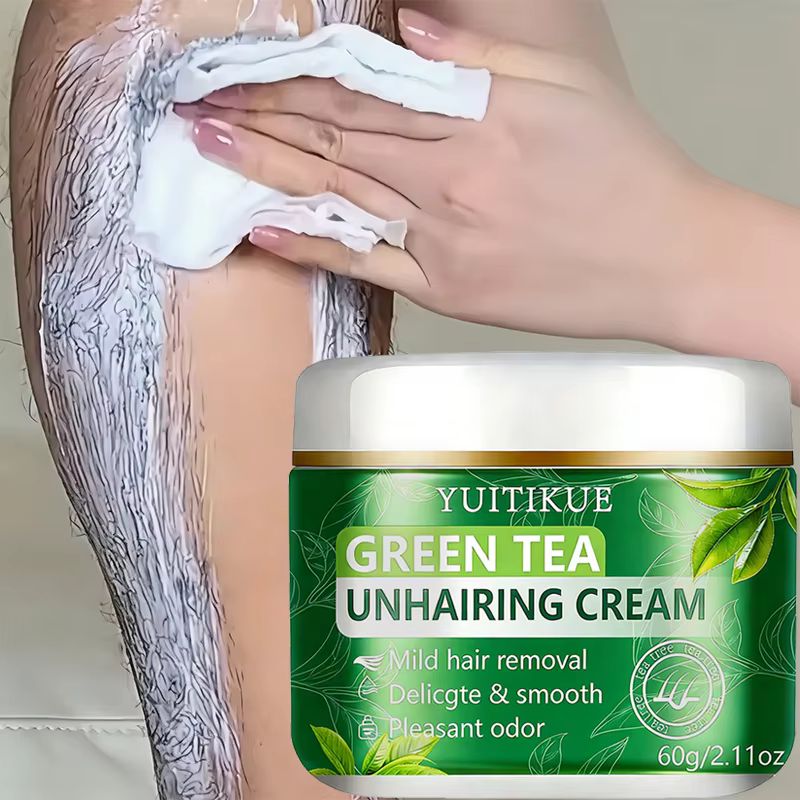 Crème dépilatoire au thé vert YUITIKUE, douce et sûre, utilisation sur tout le corps, peau douce et