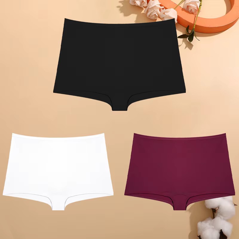 FINETOO 3 pièces femmes coton Boyshort culottes respirant taille basse couleurs unies sous-vêtements