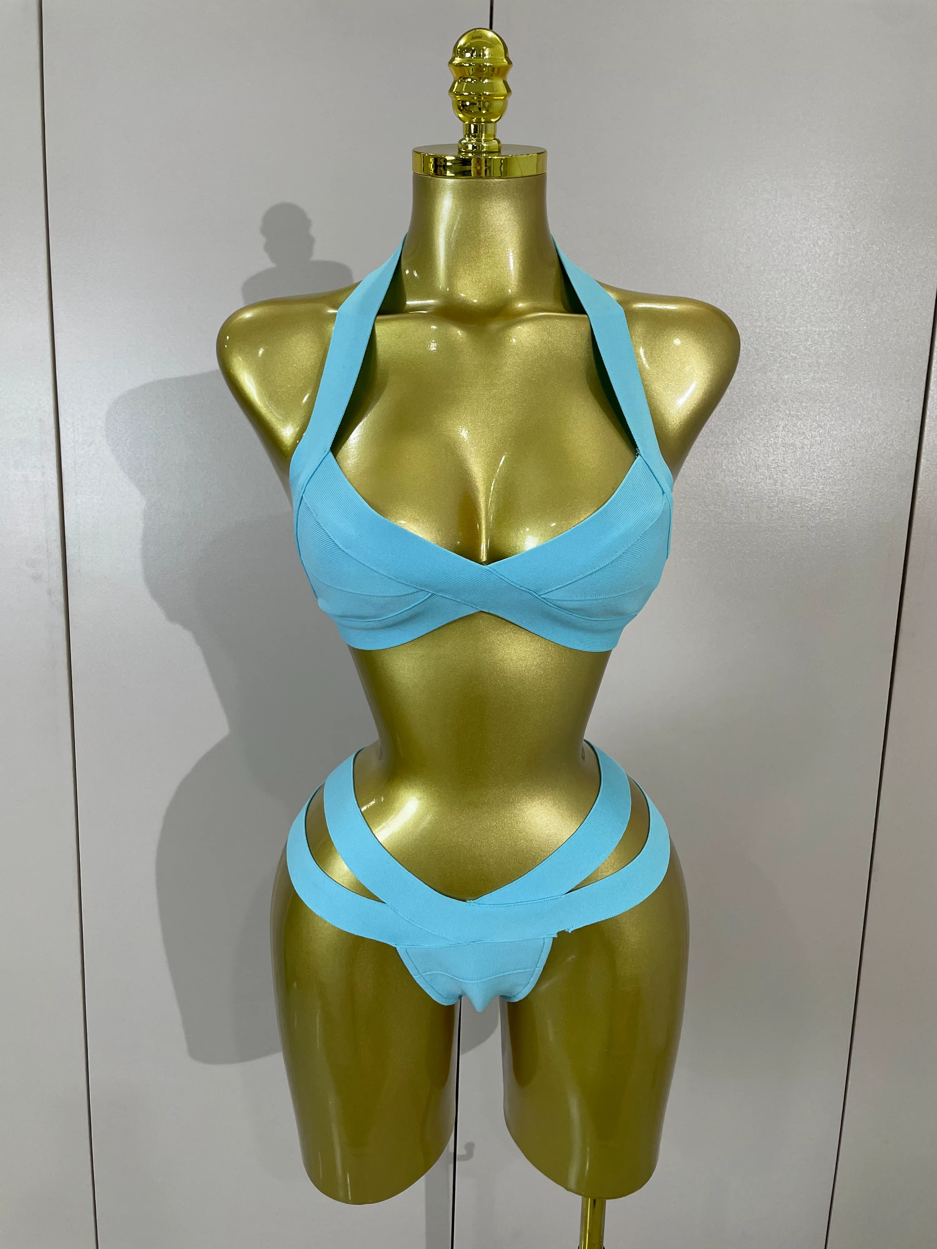 Maillot de bain bandage moulant 2 pièces sexy pour femme – Collection mode plage, style été, haute q