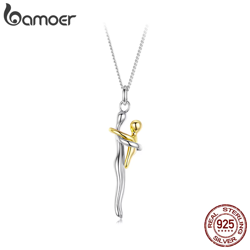 Bamoer Bicolor maman enfant embrasse collier 925 en argent Sterling Unique Double pendentif concepti