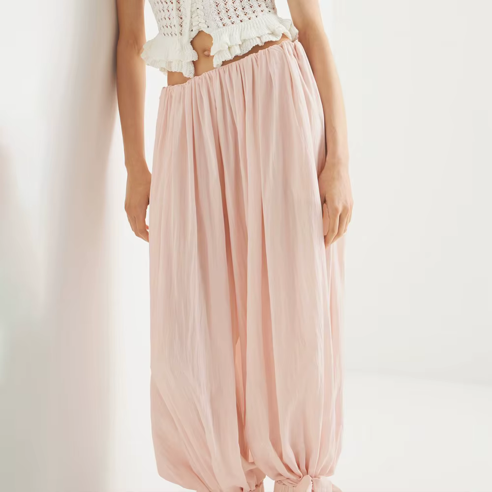 Pantalon Bloomer pour femme, jambes larges, taille nouée, ample, Streetwear, vêtements pour femmes, 