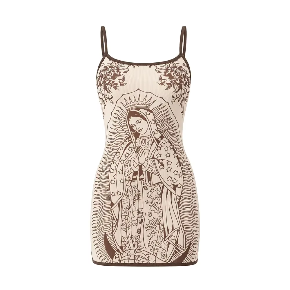 Robe mini moulante pour femme, imprimé artistique Hottie Weird Puss, col bas, sexy, haute élasticité
