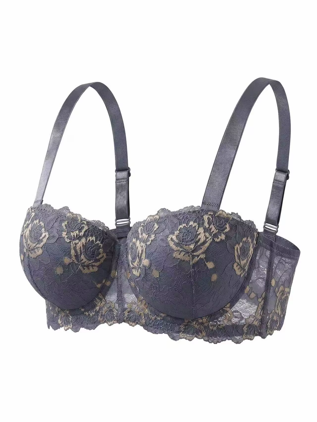 Soutien-gorge Quotidien Grande Taille pour Femme à Bretelles Larges, en Dentelle et Broderie, Push-u