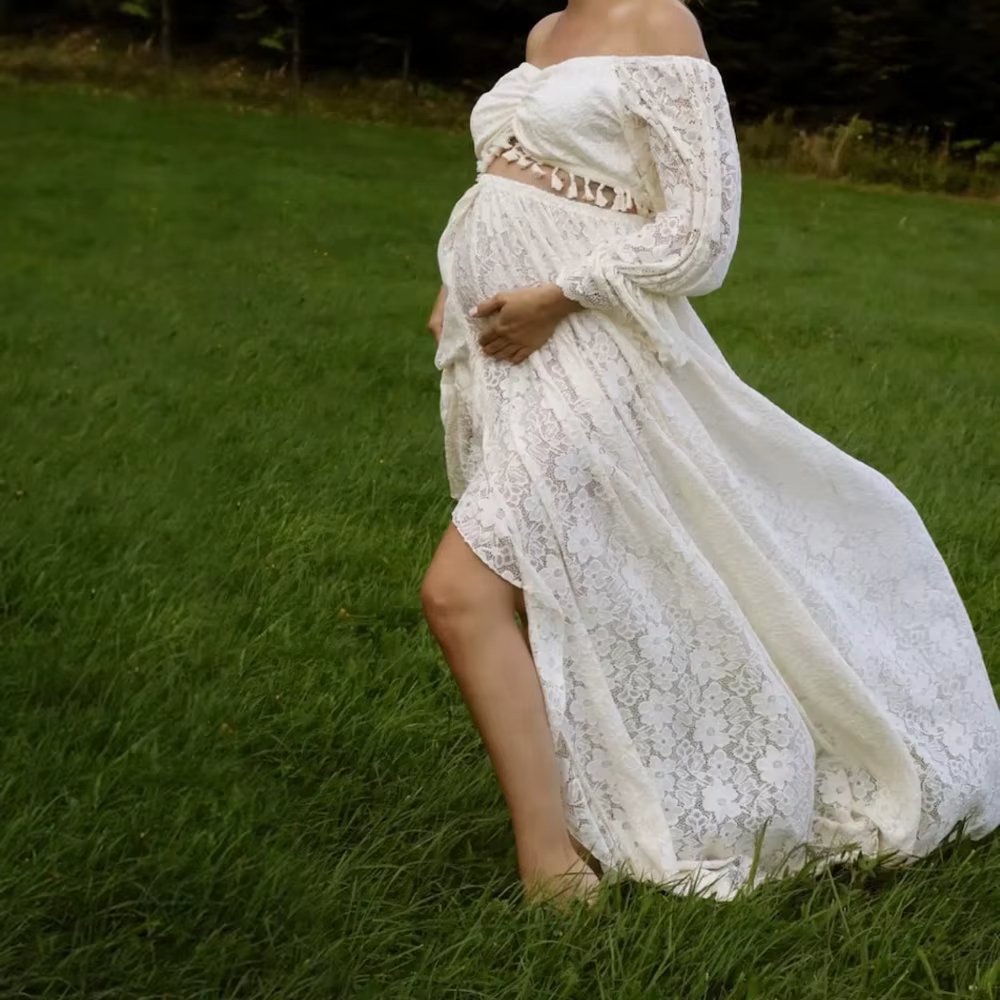 ALTERPhotography-Robe fendue sexy en dentelle creuse pour femme enceinte, ensemble de 2 pièces, robe