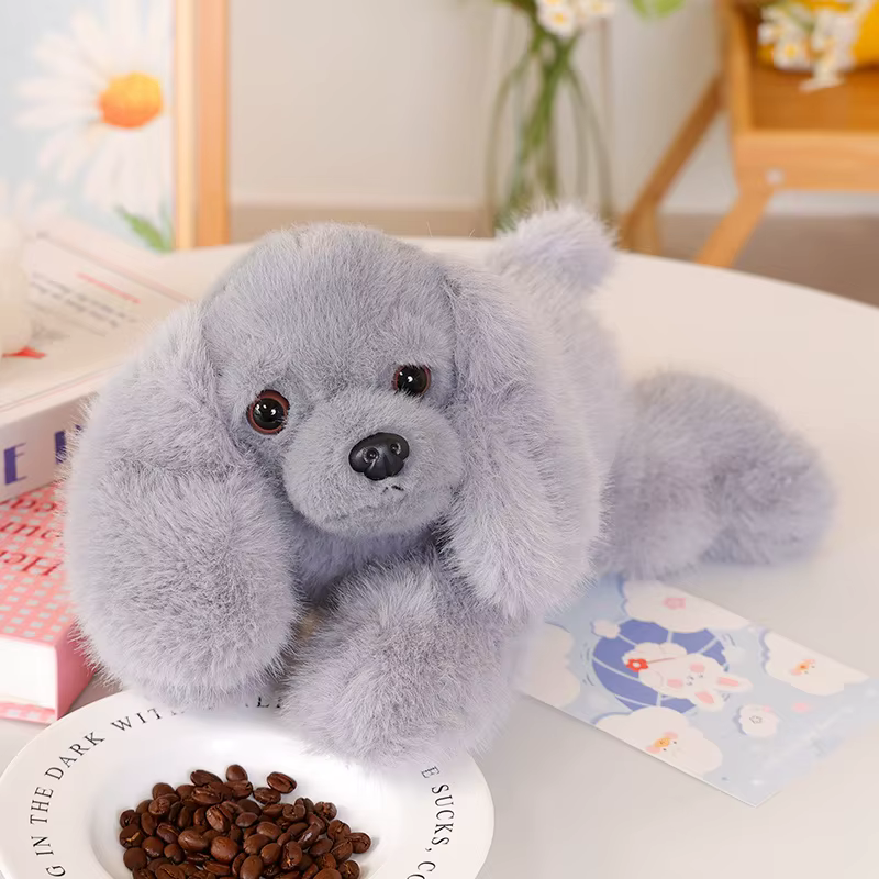 Joli jouet en peluche chien couché de 30cm, 1 pièce, oreiller chiot noir Kawaii, poupée douce en pel