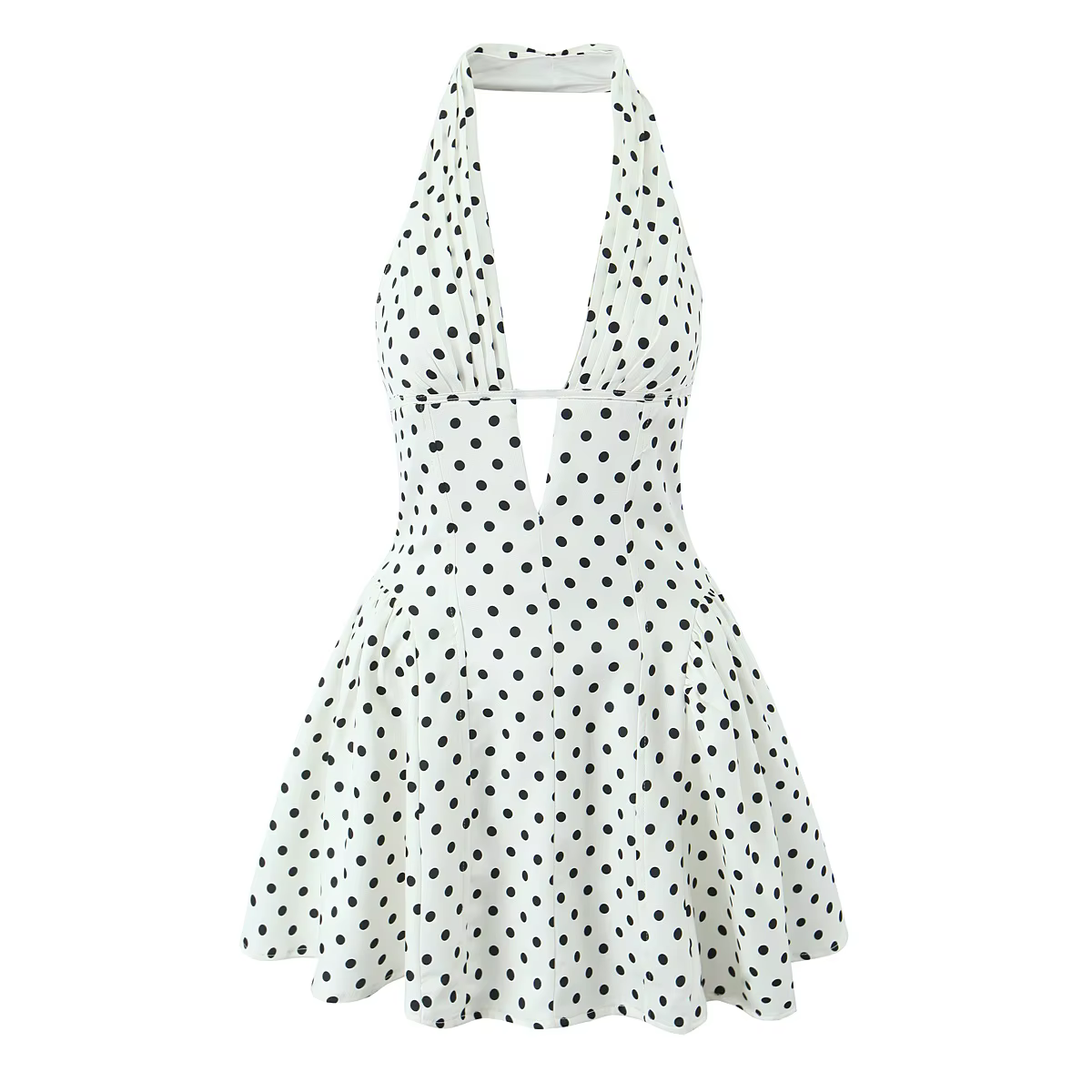 YENKYE-Robe trapèze dos nu à pois pour femmes, Mini robes, Robe d'été, Col licou en V profond, Mince