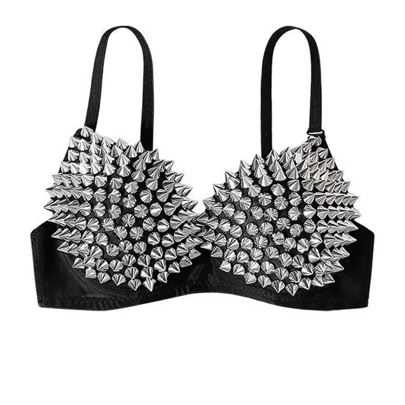 Soutien-gorge push-up à pointes style punk gothique, soutien-gorge à rivets heavy metal pour femme, 