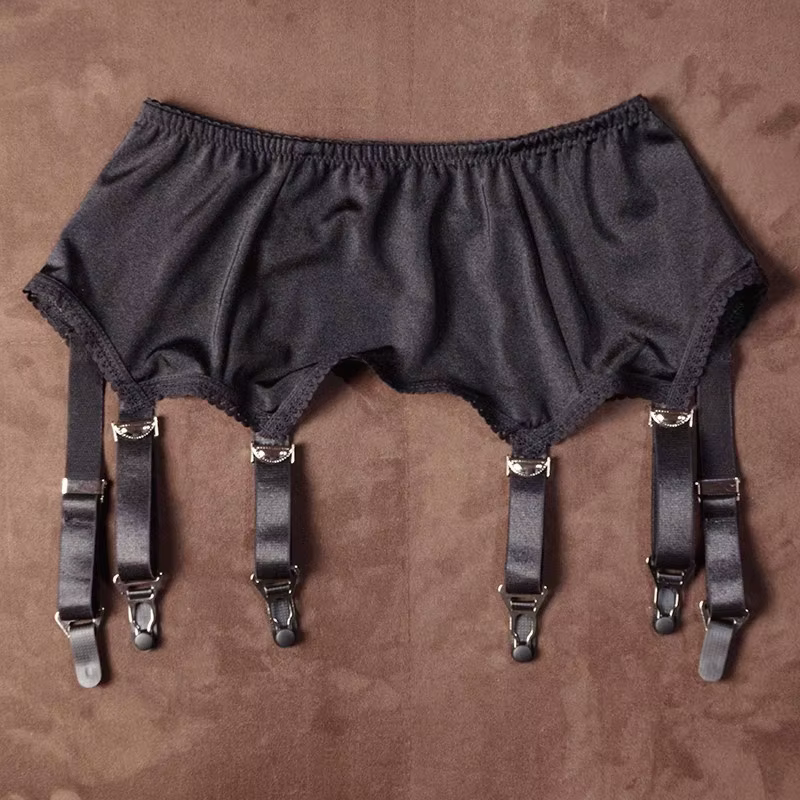 Porte-jarretelles gothique en Satin lisse pour femmes, noir/blanc, avec Six sangles pour bas hauts d