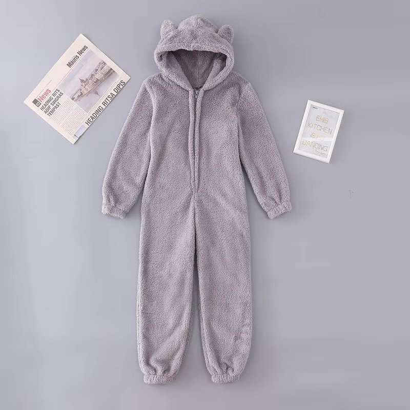 Femmes polaire Oneseies fermeture éclair à capuche Pyjamas barboteuses vêtements de nuit confortable