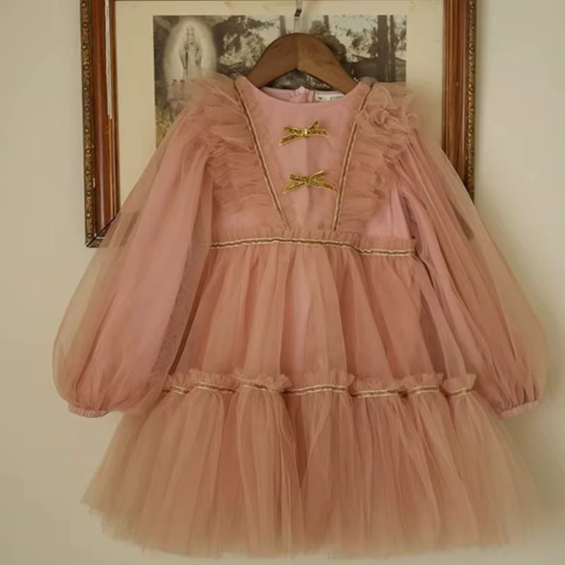 Robe Tutu de princesse élégante pour bébé fille, manches longues, en Tulle, vêtements de fête d'anni