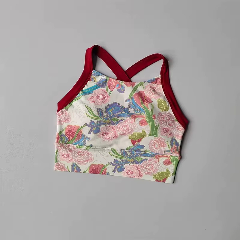 Soutien-gorge de sport imprimé pour femme, avec bretelles croisées au dos, effet push-up, respirant,