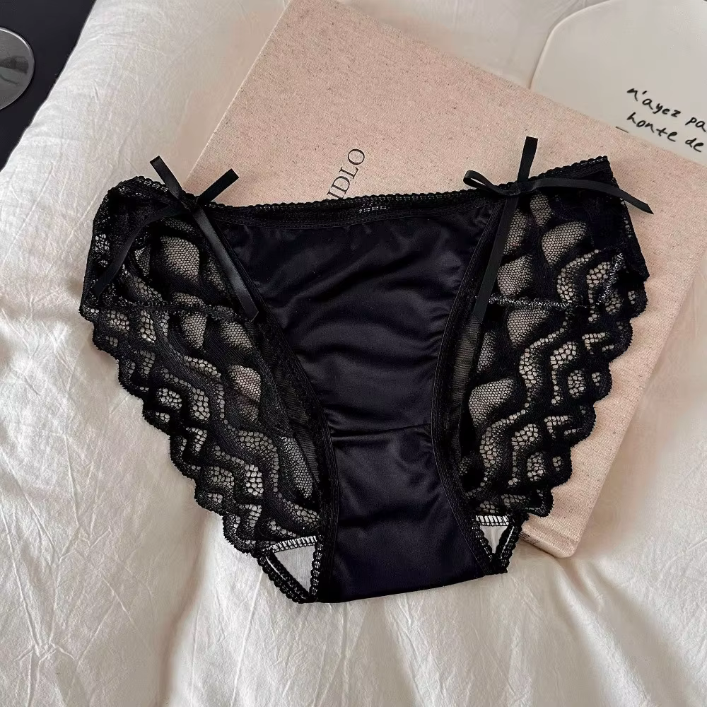 Culottes en satin de soie transparentes sans couture à taille basse, style français, avec nœud en de