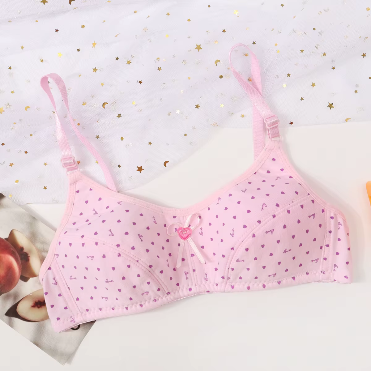 Soutien-gorge en coton pour filles, gilet doux et confortable, motif en forme de cœur, sous-vêtement