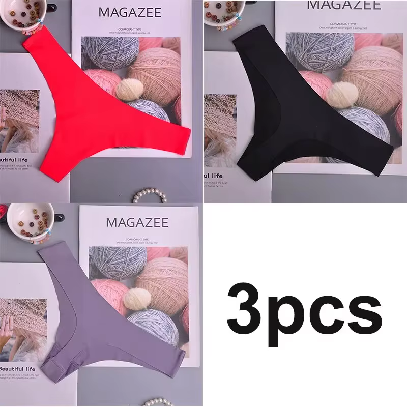 3 pièces culottes femmes glace sous-vêtements en soie taille basse taille en V slips coton entrejamb